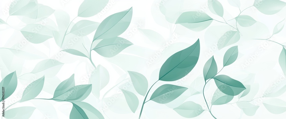 Fototapeta premium A watercolor floral pattern with branches and leaves of plants in green and blue colors. This pattern can be used for wallpaper designs, decor, prints, and textiles.