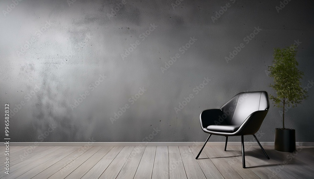 Chair in empty room against concrete gray wall. Modern minimalist studio mockup. Luxury space for premium presentations. chair in the dark room Chair in empty room against concrete gray wall. Modern minimalist studio mockup. Luxury space for premium presentations. chair in the dark room