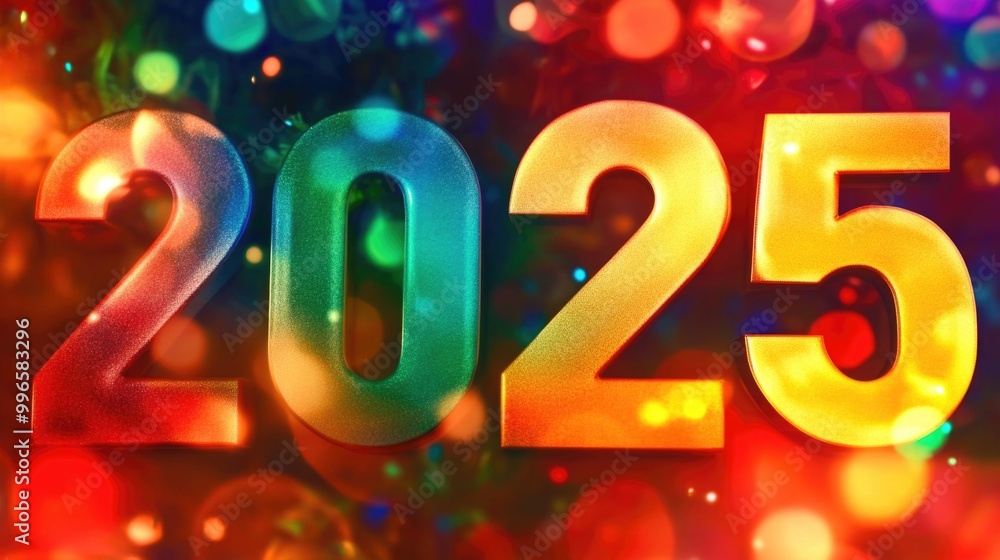 Vibrant 2025: colorful numbers on festive bokeh background Vibrant 2025: colorful numbers on festive bokeh background