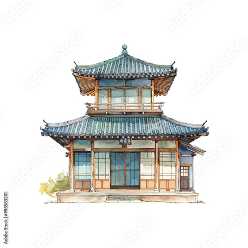 japanese traditional house vector illustration in watercolor style