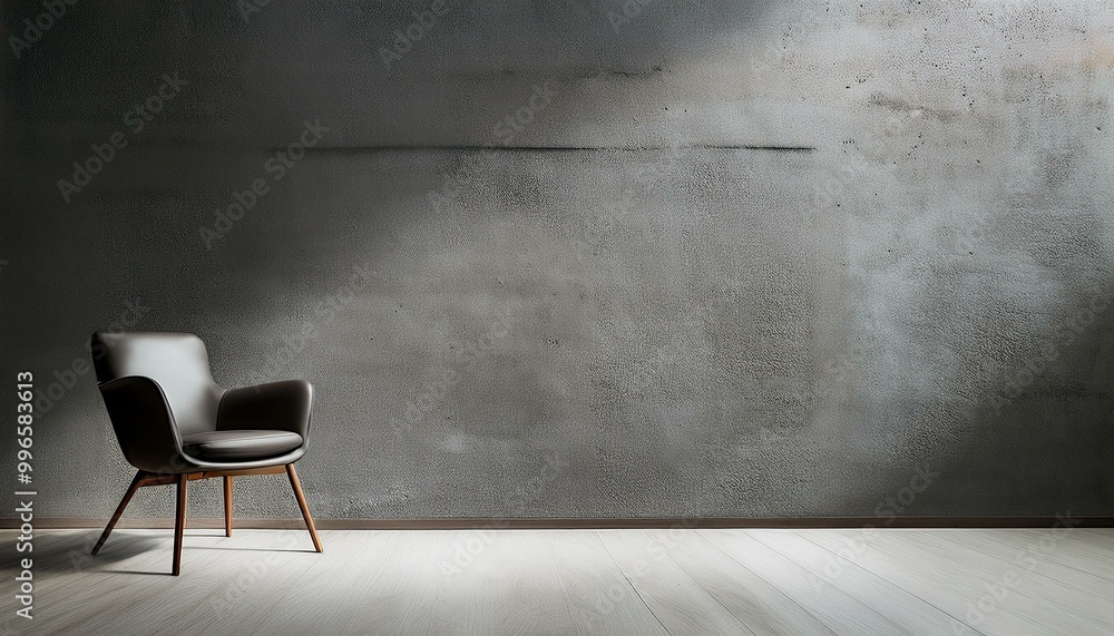 Chair in empty room against concrete gray wall. Modern minimalist studio mockup. Luxury space for premium presentations. chair in the dark room Chair in empty room against concrete gray wall. Modern minimalist studio mockup. Luxury space for premium presentations. chair in the dark room