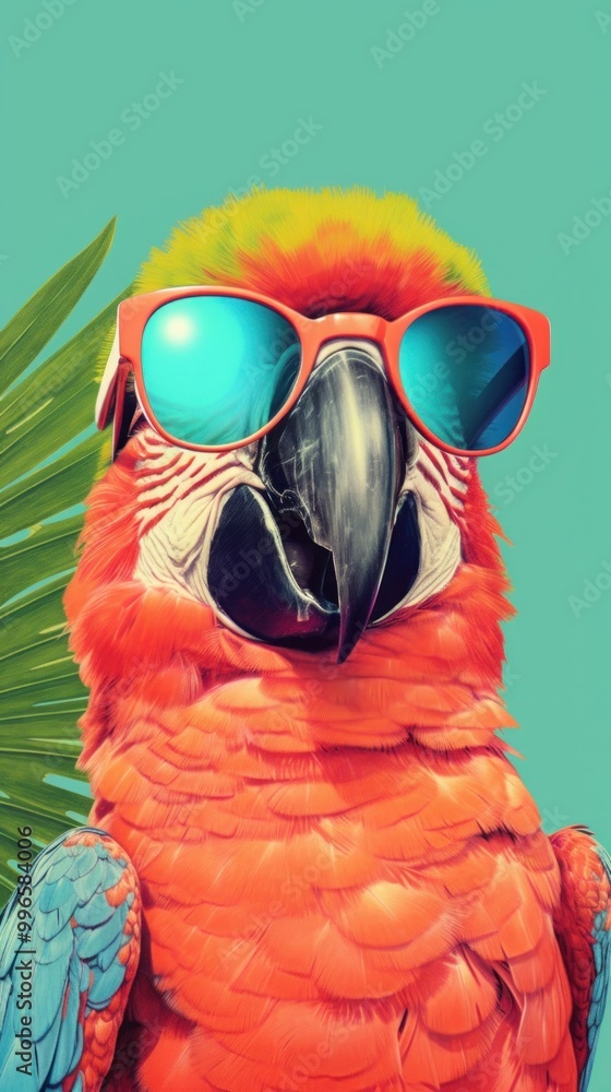 Fototapeta premium Wallpaper parrot with sunglass sunglasses animal bird.