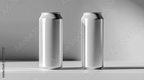 A sleek and slim aluminum metallic drink can mockup in a minimalistic perspective, offering a clean, realistic design template for energy drink or soda brand packaging. photo