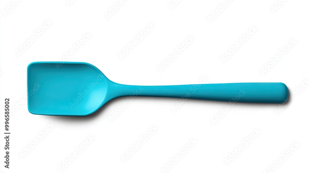 A vibrant blue silicone spatula against a white background, perfect for cooking and baking tasks in any kitchen. A vibrant blue silicone spatula against a white background, perfect for cooking and baking tasks in any kitchen.