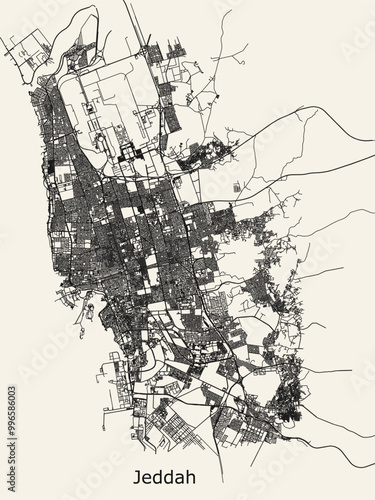 Vector city road map of Jeddah, Saudi Arabia