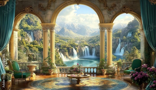 Image of a waterfall with a 3D illustration. photo