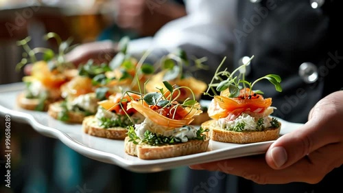 A stylish platter of gourmet appetizers showcases vibrant flavors and elegant presentation, ideal for catering events and social gatherings