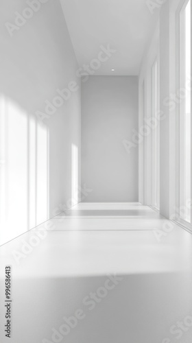 Empty White Room with Window and Sunlight