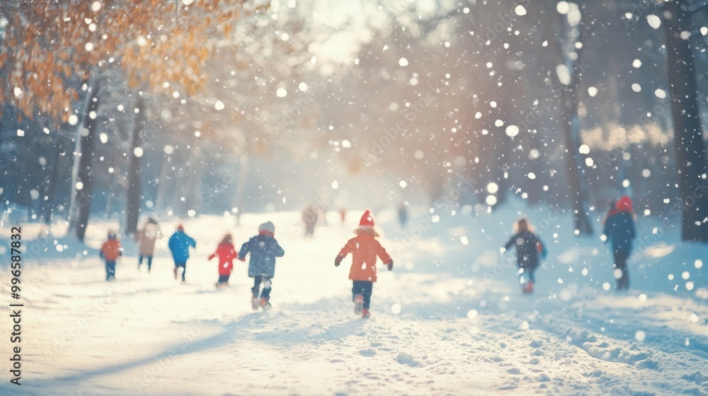 An empty scene featuring (a cheerful snow-covered park with children playing and laughing), creating an ideal product mockup space, An empty scene featuring (a cheerful snow-covered park with children playing and laughing), creating an ideal product mockup space,