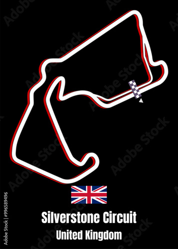 Papier peint Silverstone car race Circuit, United Kingdom map poster