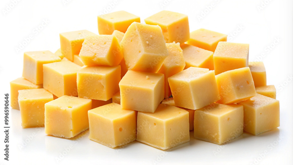 Cubed Cheddar Cheese on White Background Cubed Cheddar Cheese on White Background