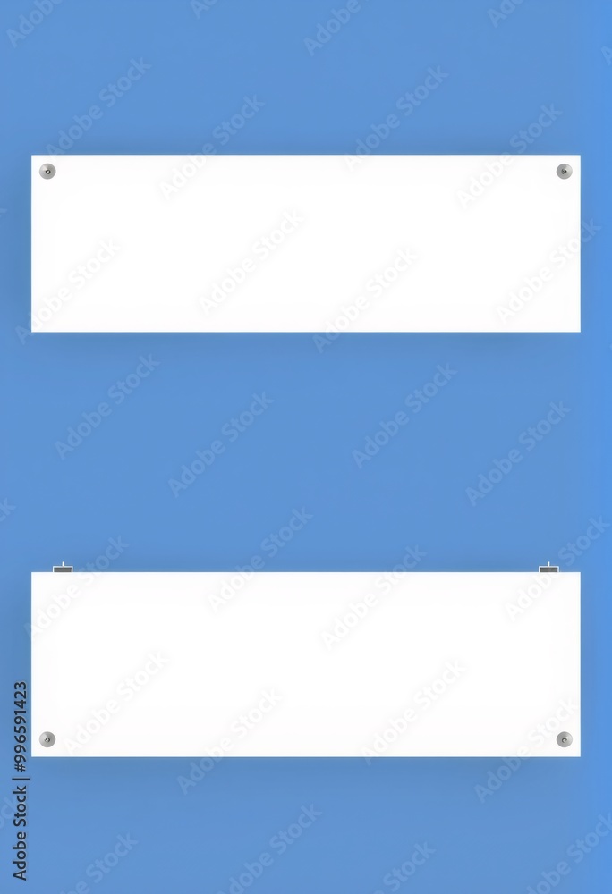 Two blank white signs on a blue wall. Two blank white signs on a blue wall.