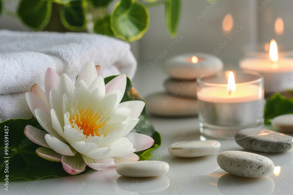 Concept of relaxation and tranquility, as the candles Concept of relaxation and tranquility, as the candles