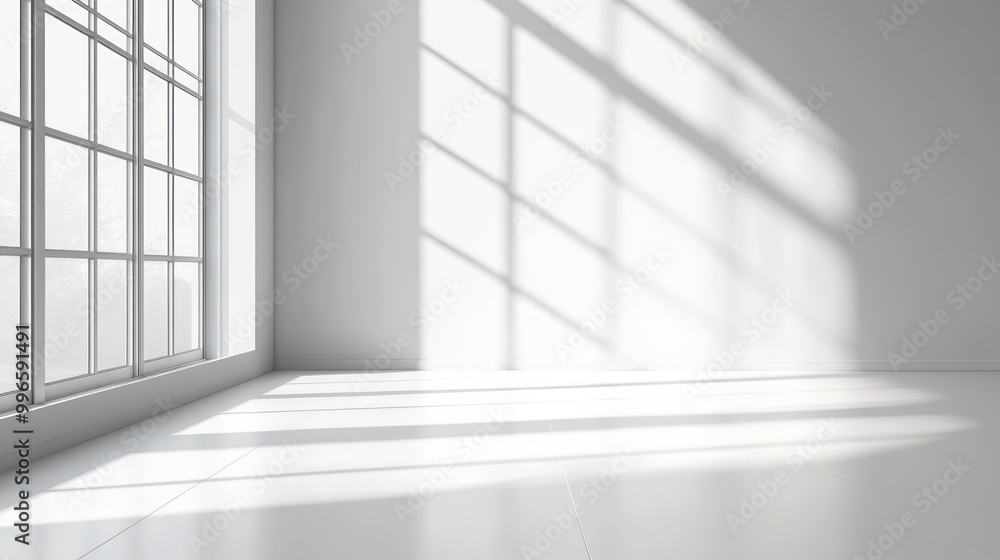 Sunlight Streaming Through a Window Casting Shadows on a White Floor Sunlight Streaming Through a Window Casting Shadows on a White Floor
