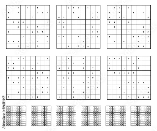 Sudoku game set with answers. Simple vector design