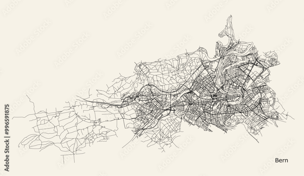 Fototapeta premium Vector road city map Bern, Switzerland