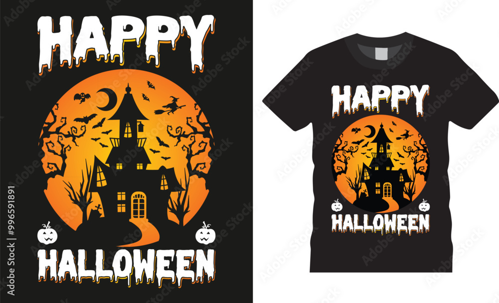 Happy Halloween, Happy Halloween Ghost typography vector t-shirt design template Happy Halloween, Happy Halloween Ghost typography vector t-shirt design template