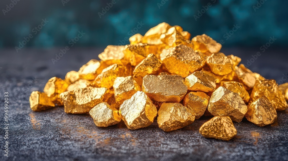 Pile of shiny gold nuggets on a dark surface. Pile of shiny gold nuggets on a dark surface.
