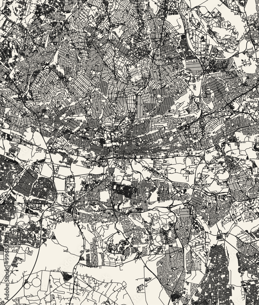 Fototapeta premium Vector city road map of Johannesburg South Africa