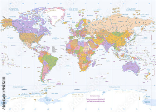 Political world map French language Miller projection