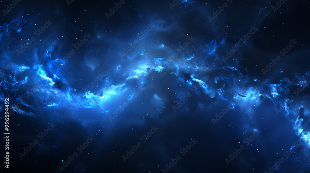Naklejka premium Abstract cosmic nebula with glowing blue light in space