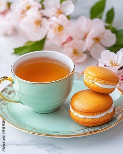 Delightful Tea Time with Cakes and Flowers