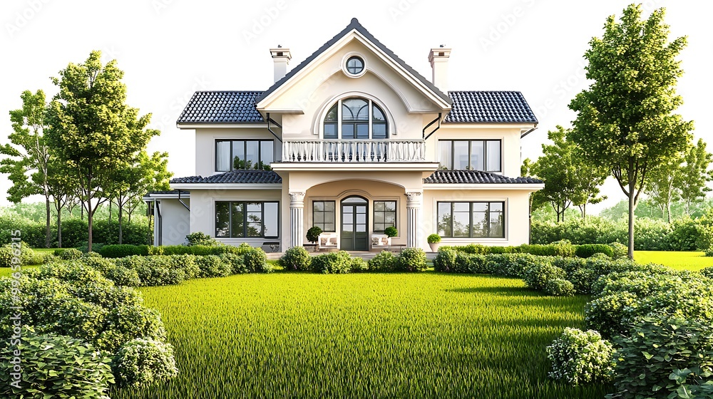 A Classic White House with Lush Green Landscape A Classic White House with Lush Green Landscape