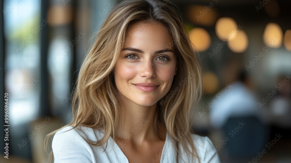 Beautiful Woman Smiling in a Cafe Beautiful Woman Smiling in a Cafe