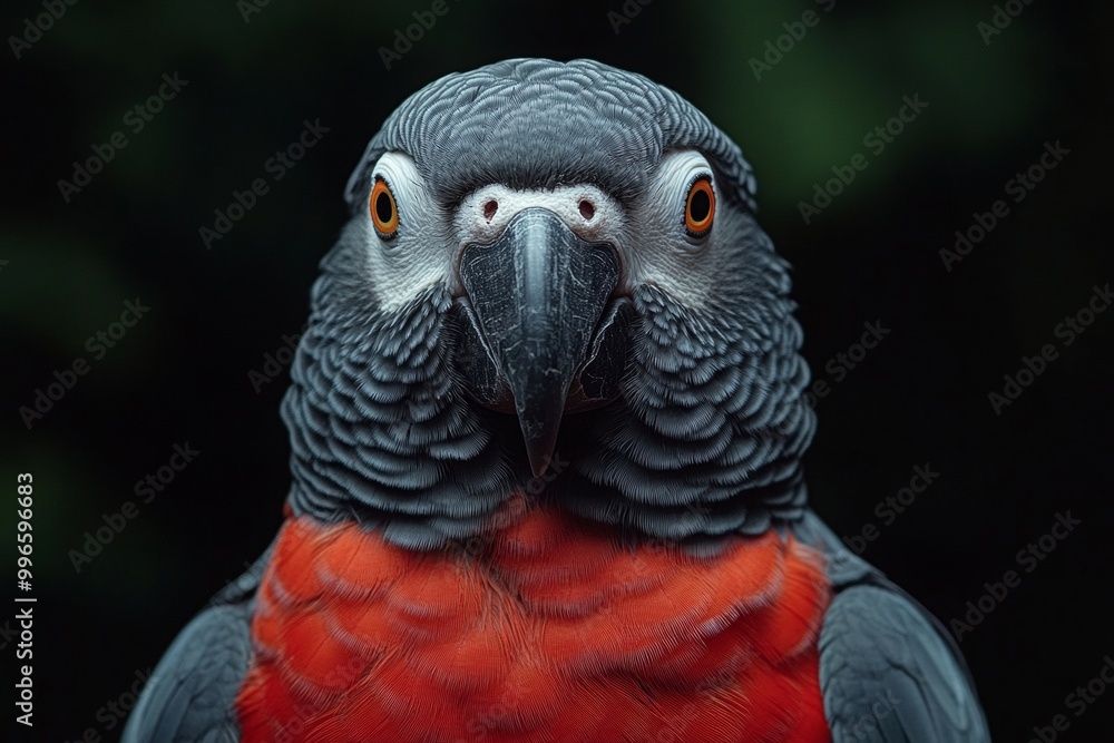 Obraz premium Close Up of a Vibrant Parrot with Red Chest and Orange Eyes