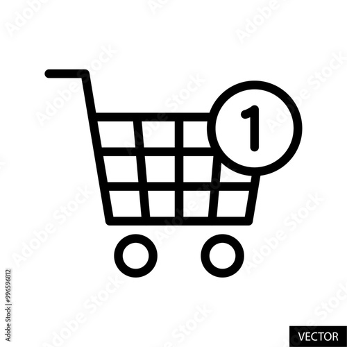 Shopping cart with quantity sign, trolley vector icon in line style design for website, app, UI, isolated on white background. Editable stroke. Vector illustration.