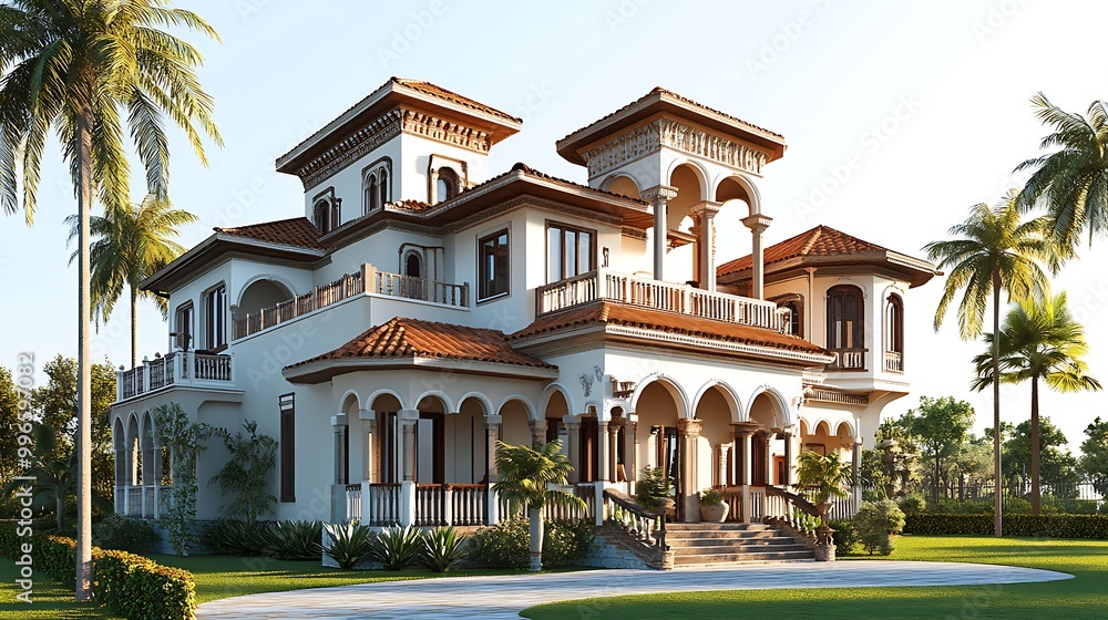 Mediterranean Style Villa with Palm Trees Mediterranean Style Villa with Palm Trees