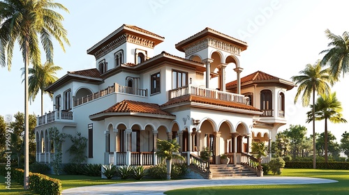 Mediterranean Style Villa with Palm Trees