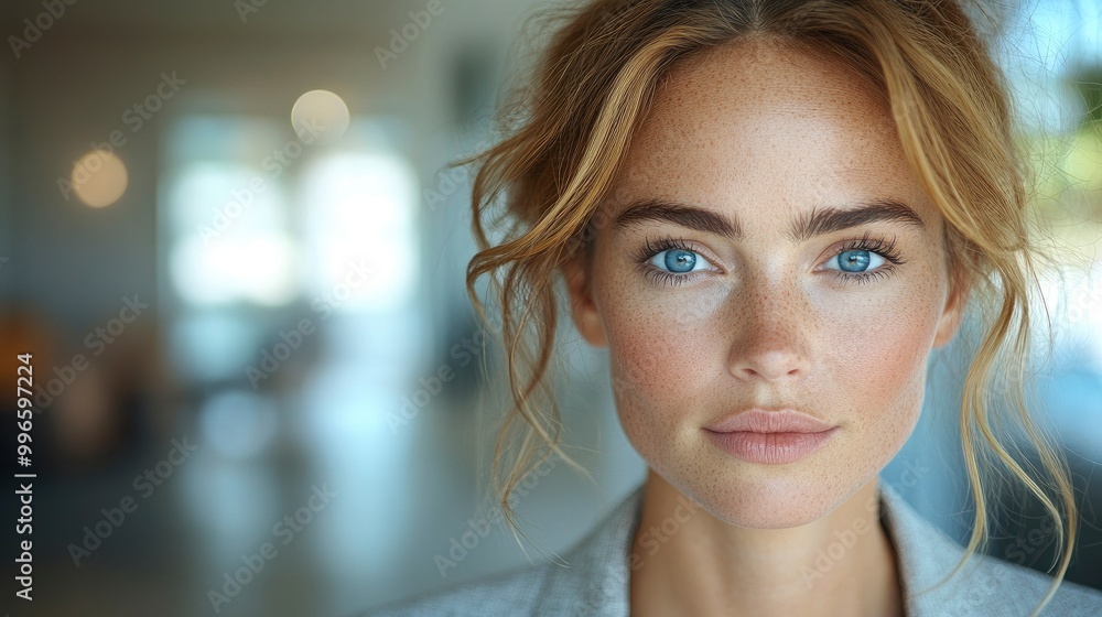 Close-up Portrait of a Young Woman with Blue Eyes Close-up Portrait of a Young Woman with Blue Eyes