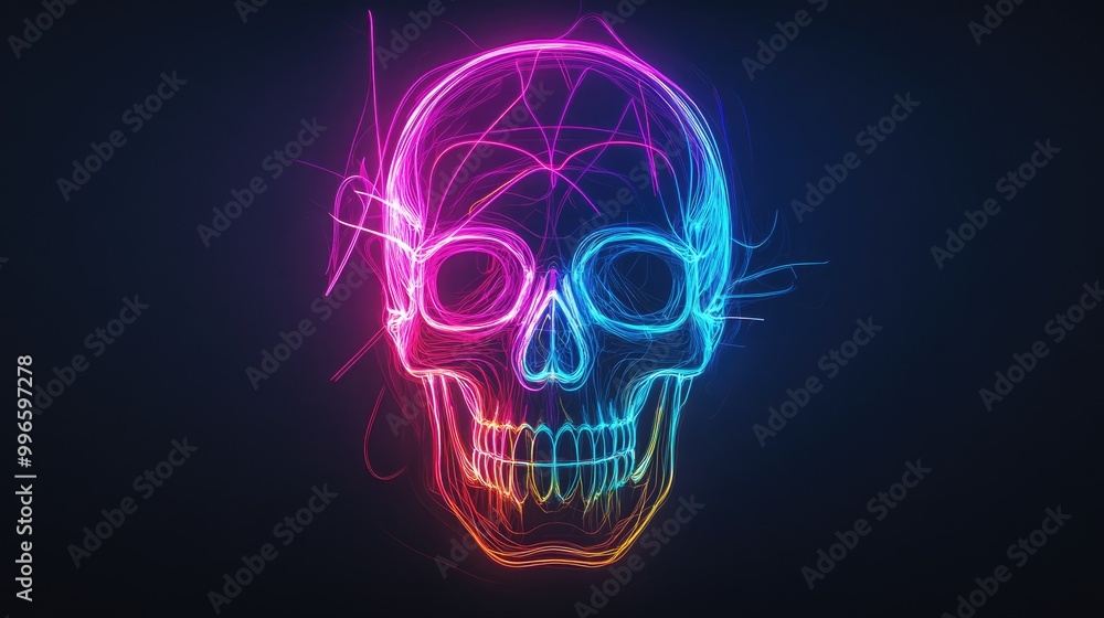 A vibrant neon skull design featuring colorful lights and intricate patterns, perfect for Halloween or gothic themes. A vibrant neon skull design featuring colorful lights and intricate patterns, perfect for Halloween or gothic themes.