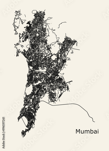 City road map of Mumbai, Maharashtra, India