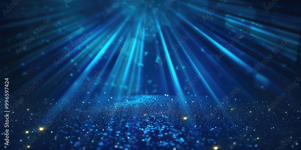 Fototapeta premium Bright blue neon lights creating a sparkling gem-like effect in a dark background.