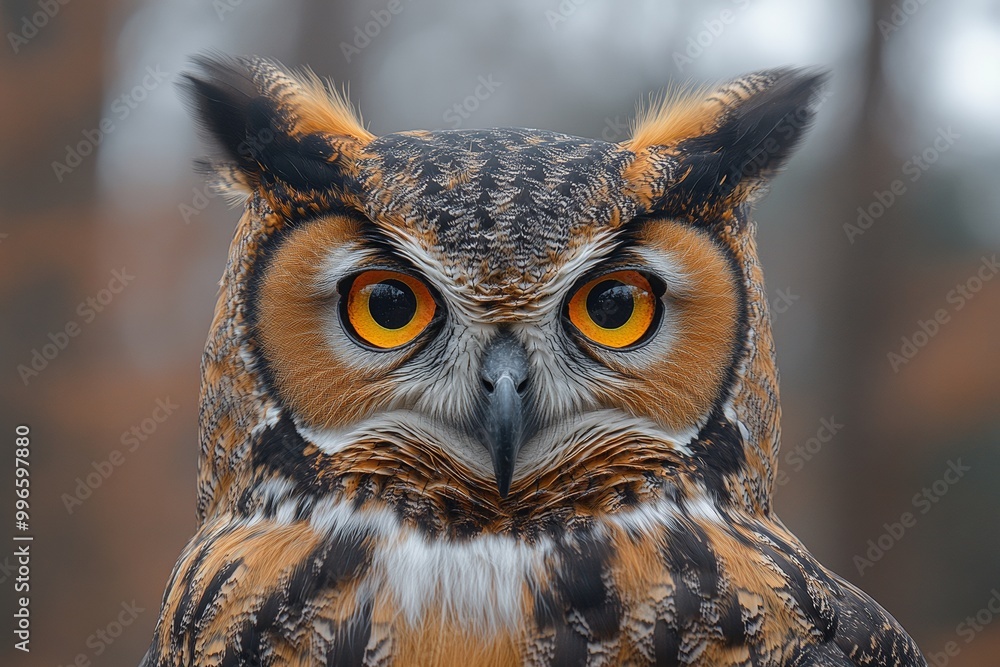 Close Up of a Great Horned Owl with Striking Orange Eyes in New Jersey Close Up of a Great Horned Owl with Striking Orange Eyes in New Jersey