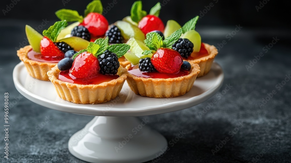 Miniature Fruit Tarts Displayed on White Stand Miniature Fruit Tarts Displayed on White Stand