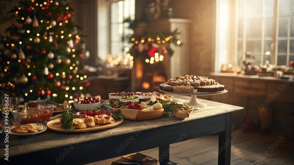An empty scene featuring (a fun holiday-themed party with guests enjoying festive treats), creating an ideal product mockup space, An empty scene featuring (a fun holiday-themed party with guests enjoying festive treats), creating an ideal product mockup space,