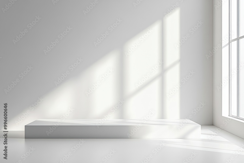 White Platform with Window Light in a Minimalist Room White Platform with Window Light in a Minimalist Room
