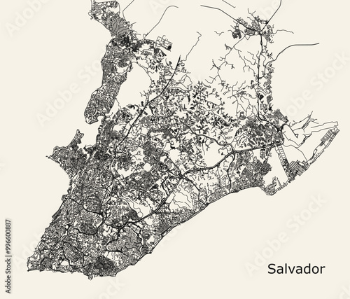 City road map of Salvador, State of Bahia, Brazil