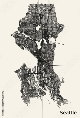 Vector city road map of Seattle Washington USA