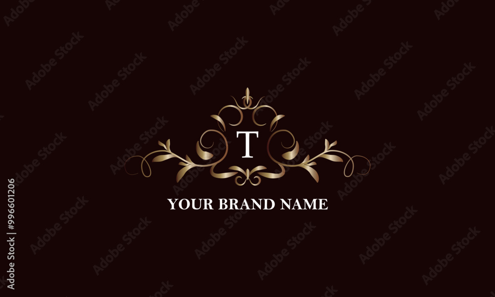 Obraz premium Calligraphic elegant ornament with initial letter T. Business sign, identity monogram for company brand, emblem for restaurant, royalty, boutique, cafe, hotel, heraldic, jewelry, fashion.
