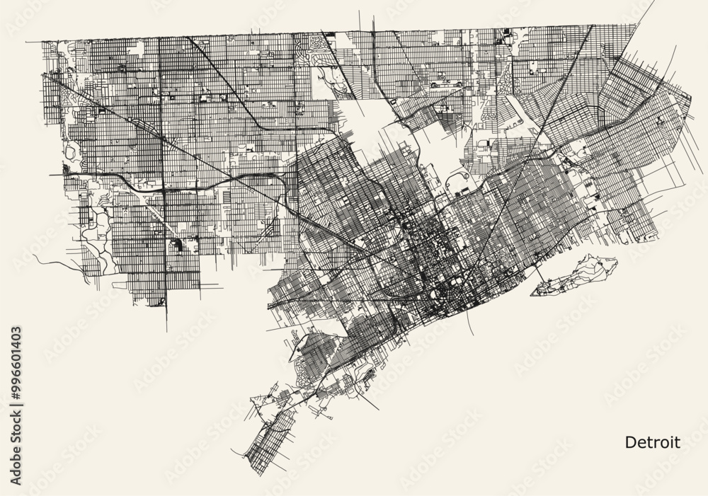 Fototapeta premium City road map of Detroit, Michigan, USA