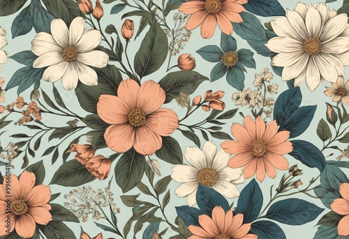 Wallpaper Mural Vintage floral pattern Torontodigital.ca
