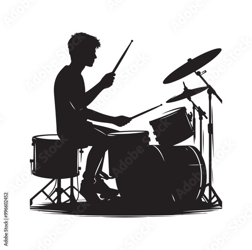 Drummer Silhouette, Vector Illustration
