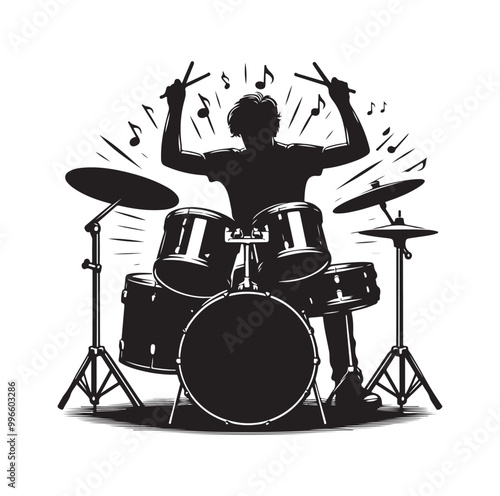Drummer Silhouette, Vector Illustration