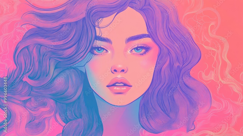 Surreal 2d illustration of an attractive girl in a hand drawn style Ideal for use in cards posters banners t shirt prints badges and pins Surreal 2d illustration of an attractive girl in a hand drawn style Ideal for use in cards posters banners t shirt prints badges and pins