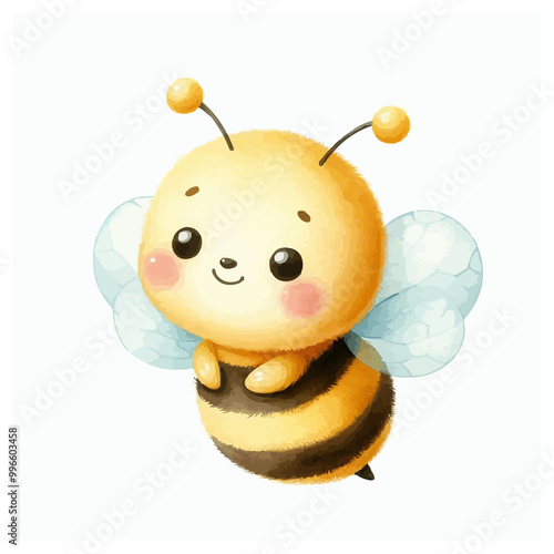 Cute Bee Wearing Clothes Watercolor Illustration on White Background