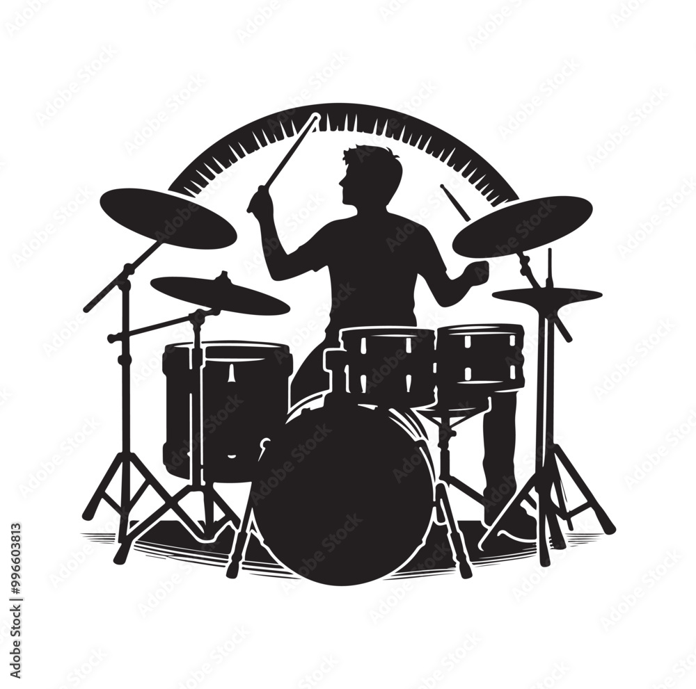 Fototapeta premium Drummer Silhouette, Vector Illustration